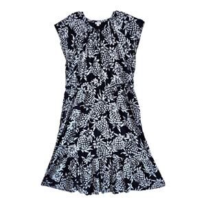 J CREW Women's 16 Crinkle Dress Midi Navy White Tropical Coastal Short Sleeve
